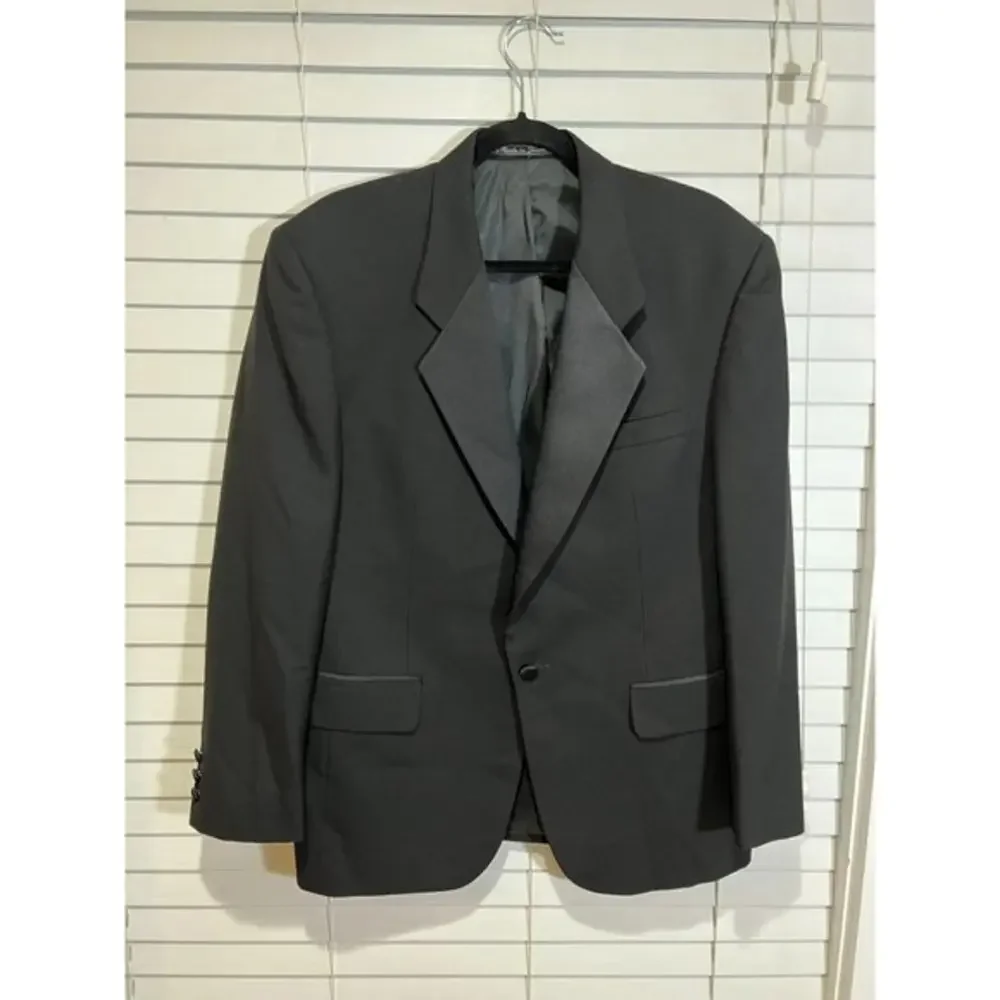 Pierre Balmain Paris Mens 40S Black Wool Tuxedo Jacket Satin Peak Lapel MW 35